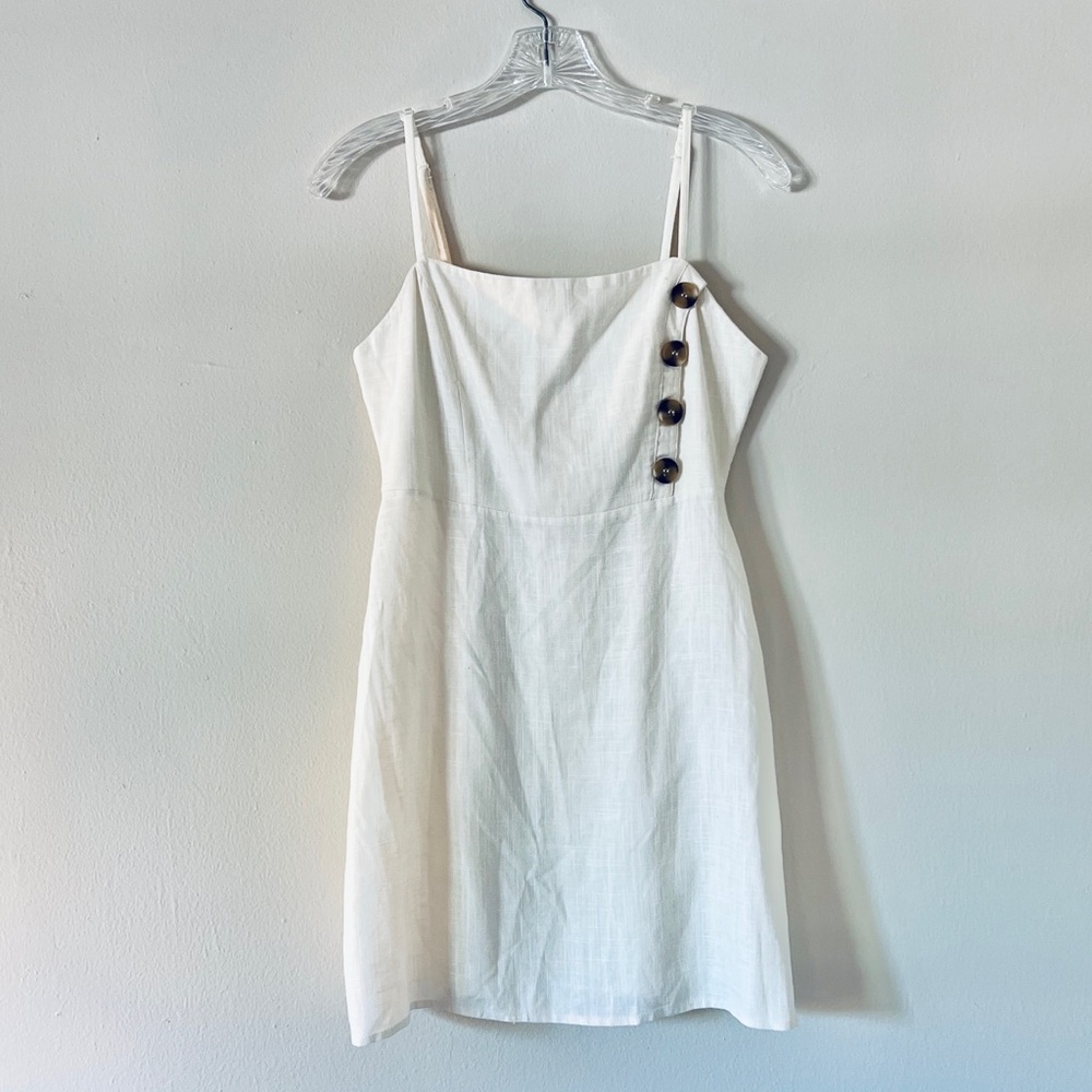Kendall and Kylie square neck linen blend off white mini dress